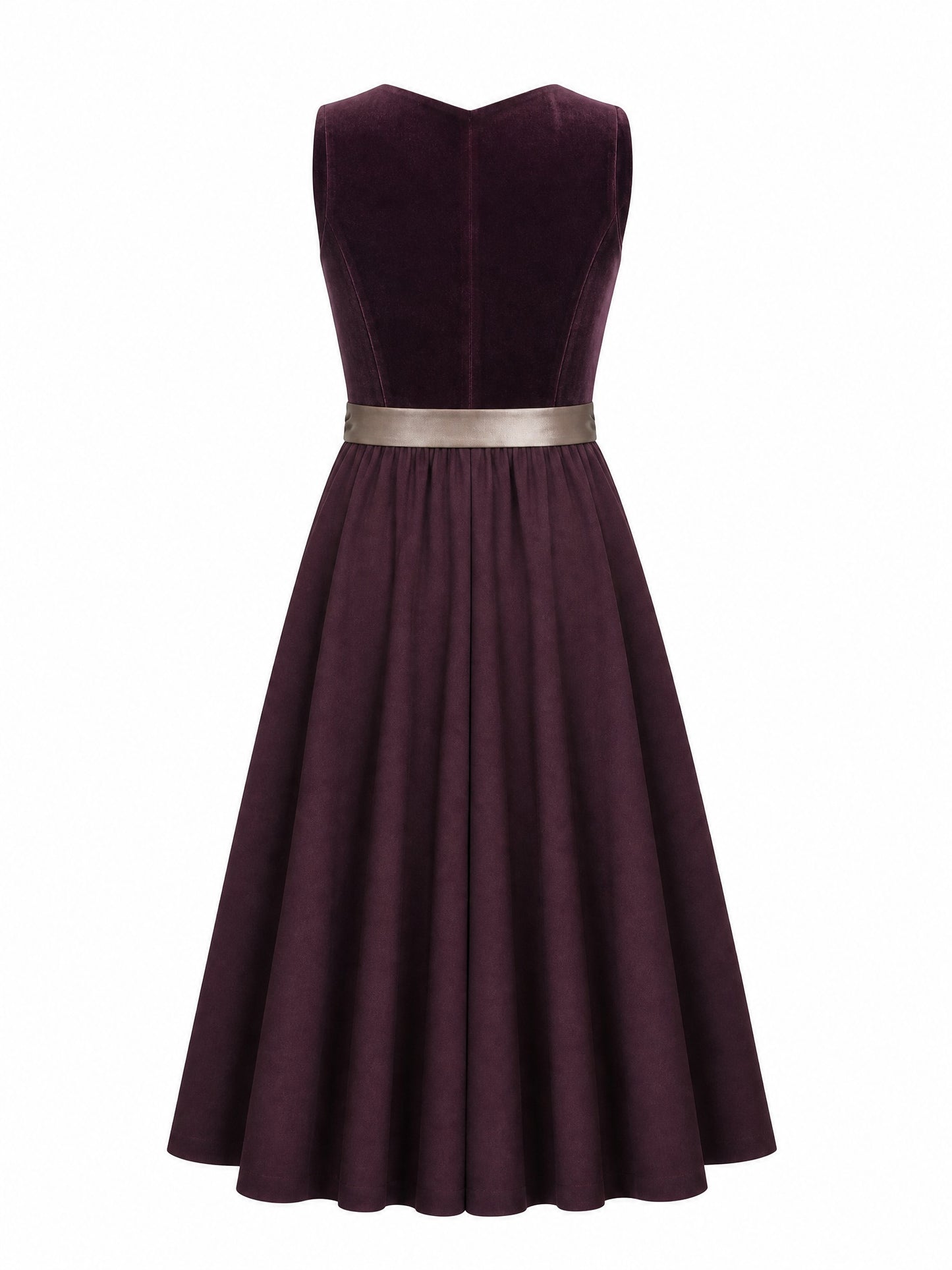 Dirndl Hanna in Brombeere mit Taupe Schürze - Rückansicht