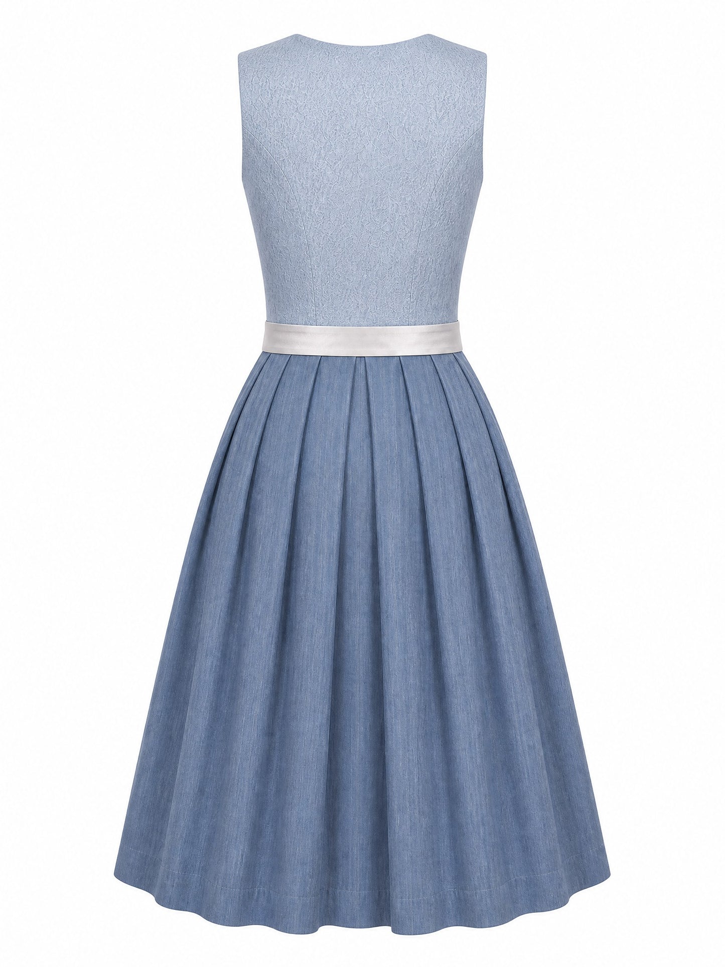 Dirndl Ronja in Puderblau mit Silber Schürze - Rückansicht