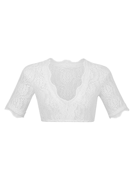 Lilly Dirndlbluse – weiß, V-Ausschnitt, kurzarm