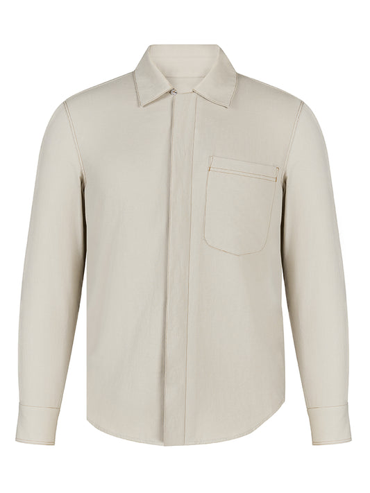Trachten-Herrenhemd Karo in Beige – Reverskragen