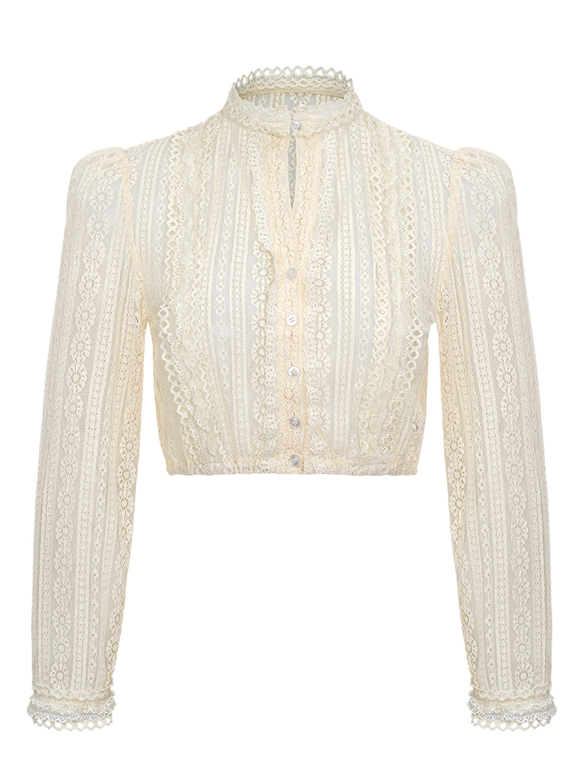 Velin Dirndlbluse – Beige, Hochgeschlossen, Langarm
