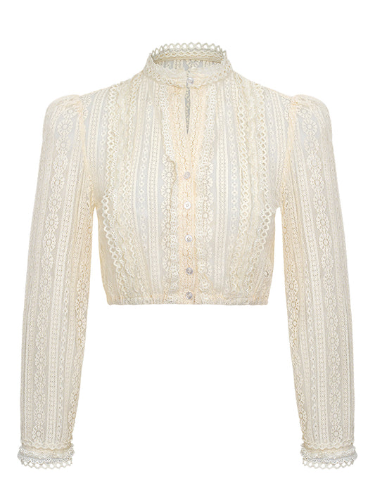 Velin Dirndlbluse – Beige, Hochgeschlossen, Langarm