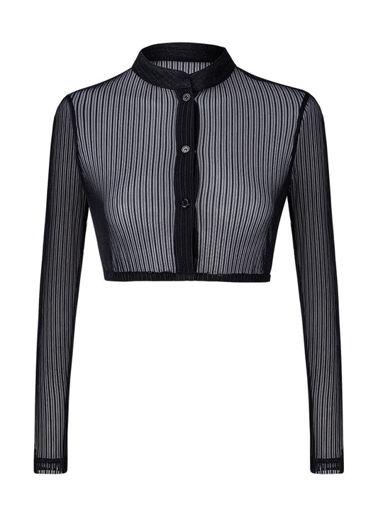 Liss Dirndlbluse – schwarz, hochgeschlossen, langarm