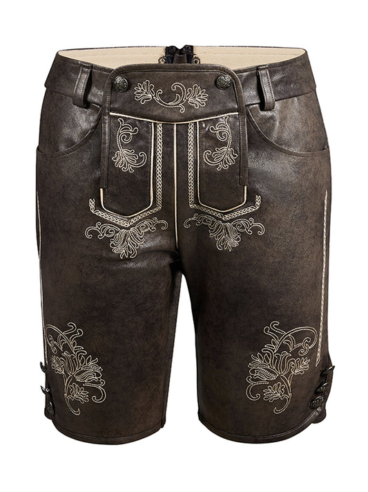 Trachten-Lederhose Tarius Steinbraune in Grau – Stickereien