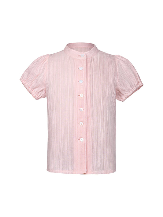 Trachten-Kinder-Dirndlbluse Kaka in Rosa – Hochgeschlossen