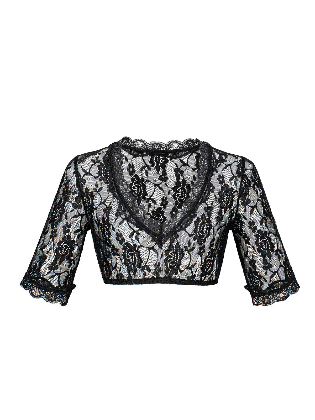Anette Dirndlbluse – Schwarz, V-Ausschnitt, halbarm