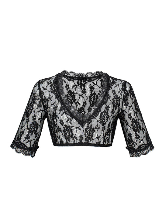 Anette Dirndlbluse – Schwarz, V-Ausschnitt, halbarm