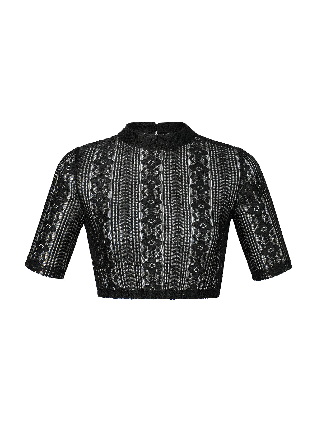 Inga Dirndlbluse – Schwarz, hochgeschlossen, halbarm