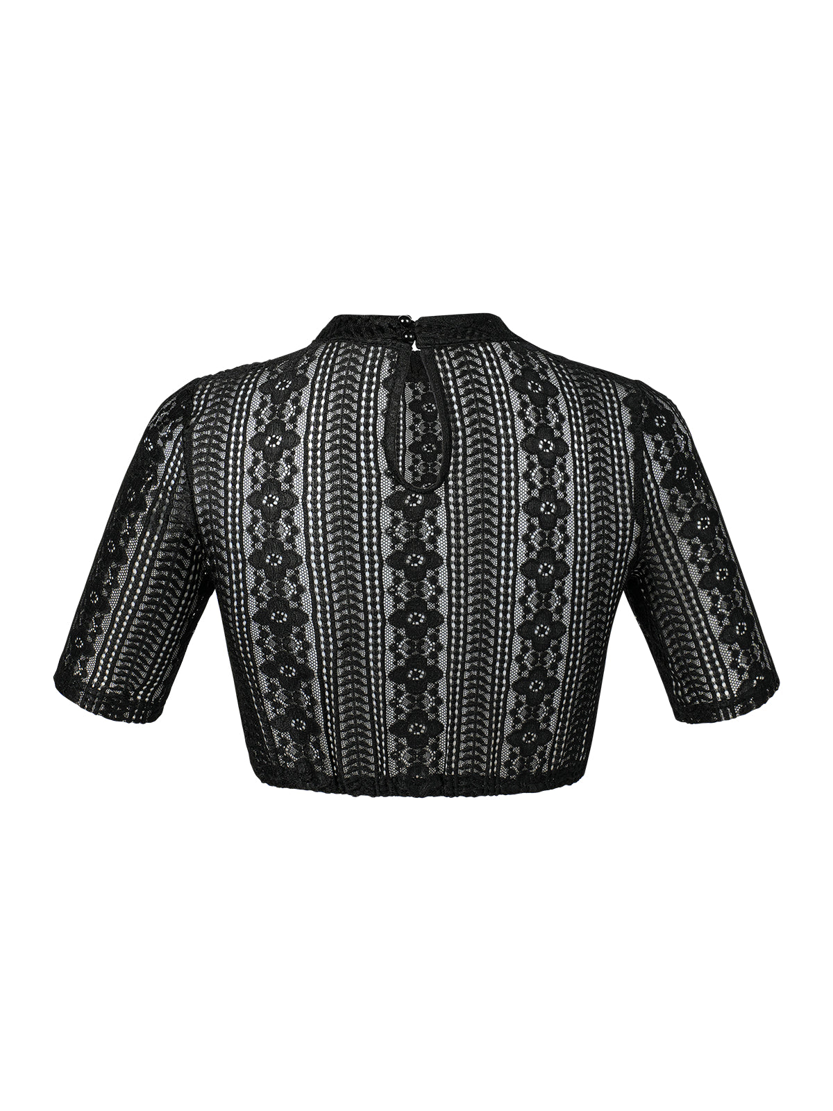 Inga Dirndlbluse – Schwarz, hochgeschlossen, halbarm