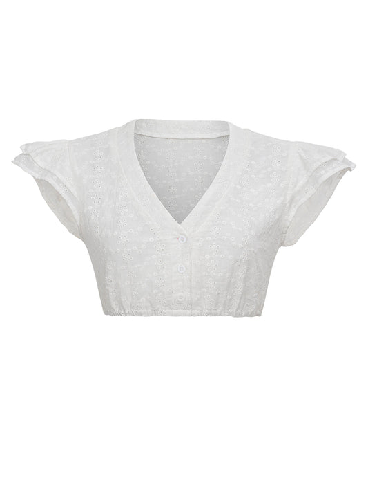Tess Dirndlbluse – Weiß, V-Ausschnitt