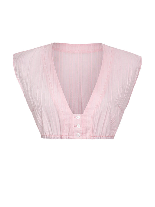 Milana Dirndlbluse – Rosa, V-Ausschnitt, Ärmellos