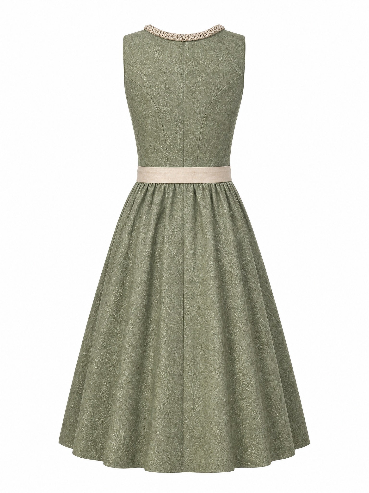 Dirndl Carla in Moosgrün mit Warmer Sand Schürze - Rückansicht