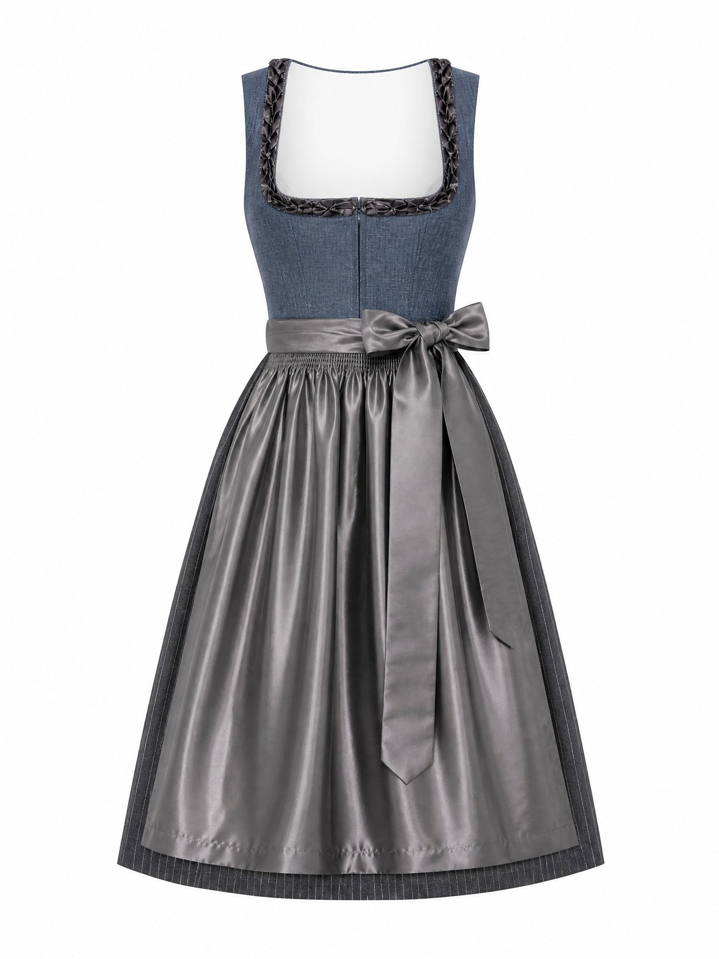 Dirndl Daria in Stahlblau mit Sturmgrau Schürze - Vorderansicht