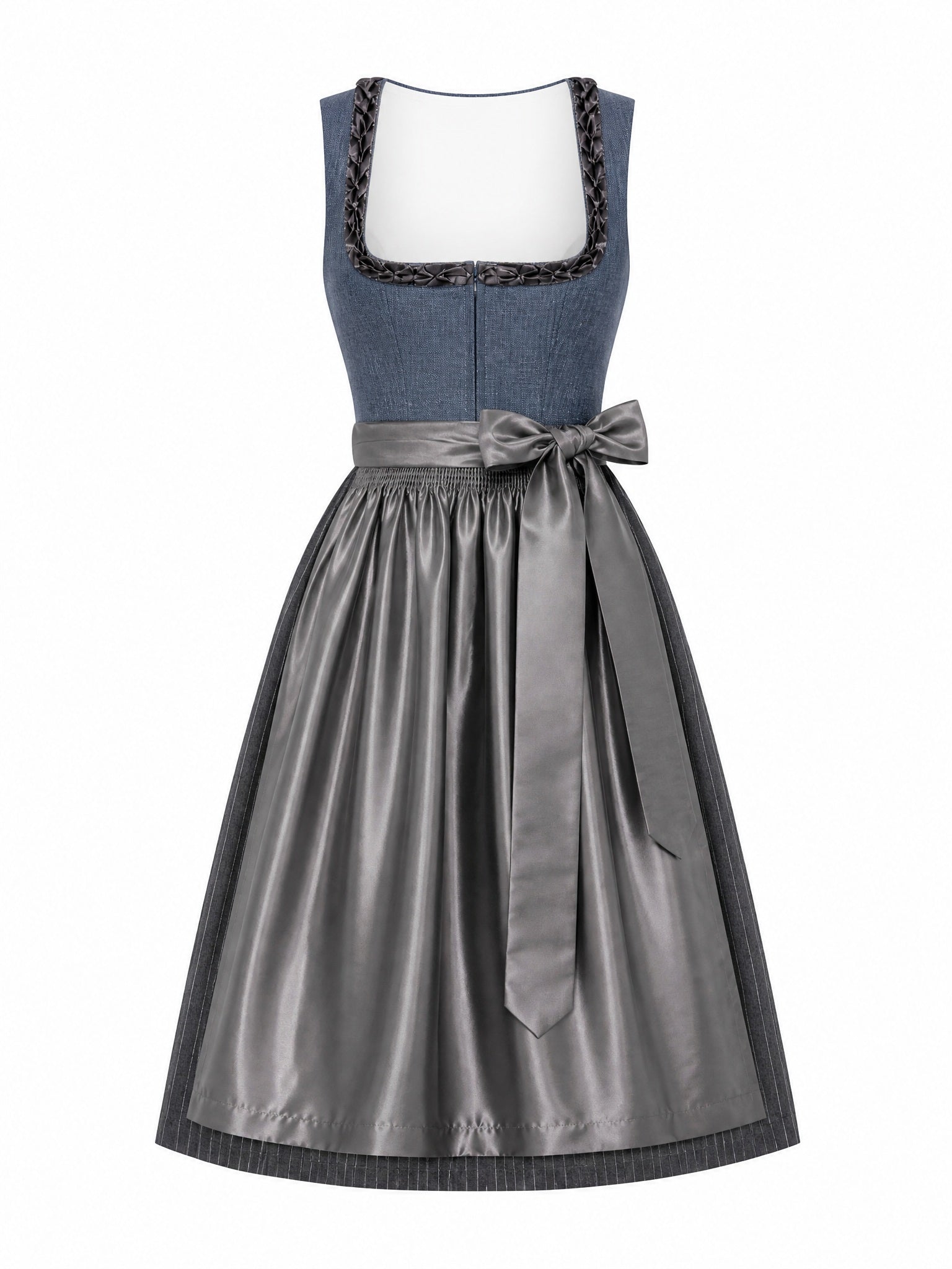 Dirndl Daria in Stahlblau mit Sturmgrau Schürze - Vorderansicht