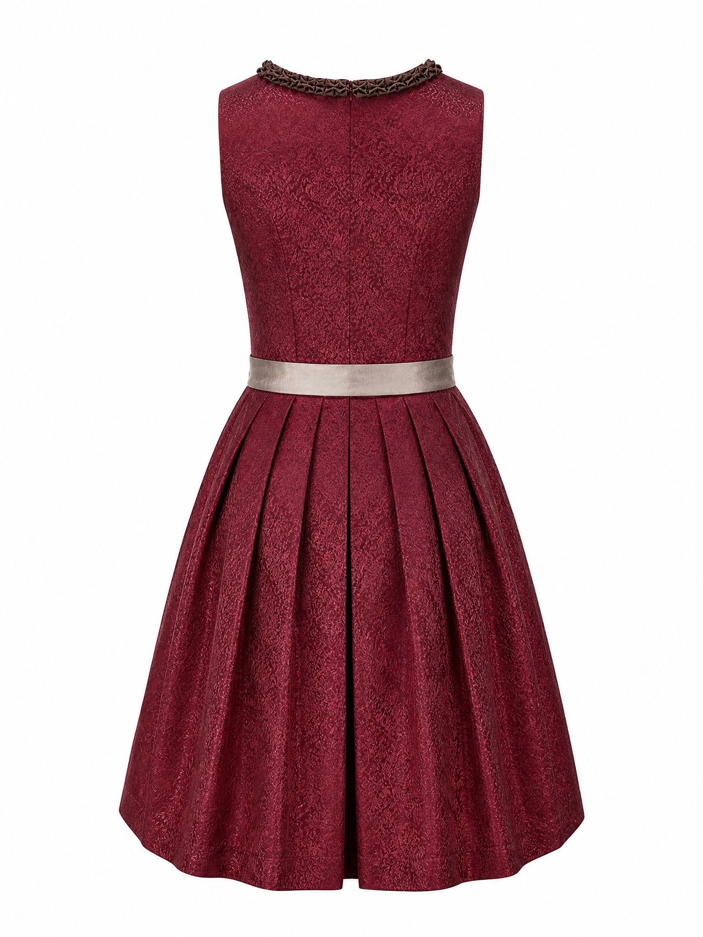 Dirndl Elisa in Weinrot mit Taupe Schürze - Rückansicht