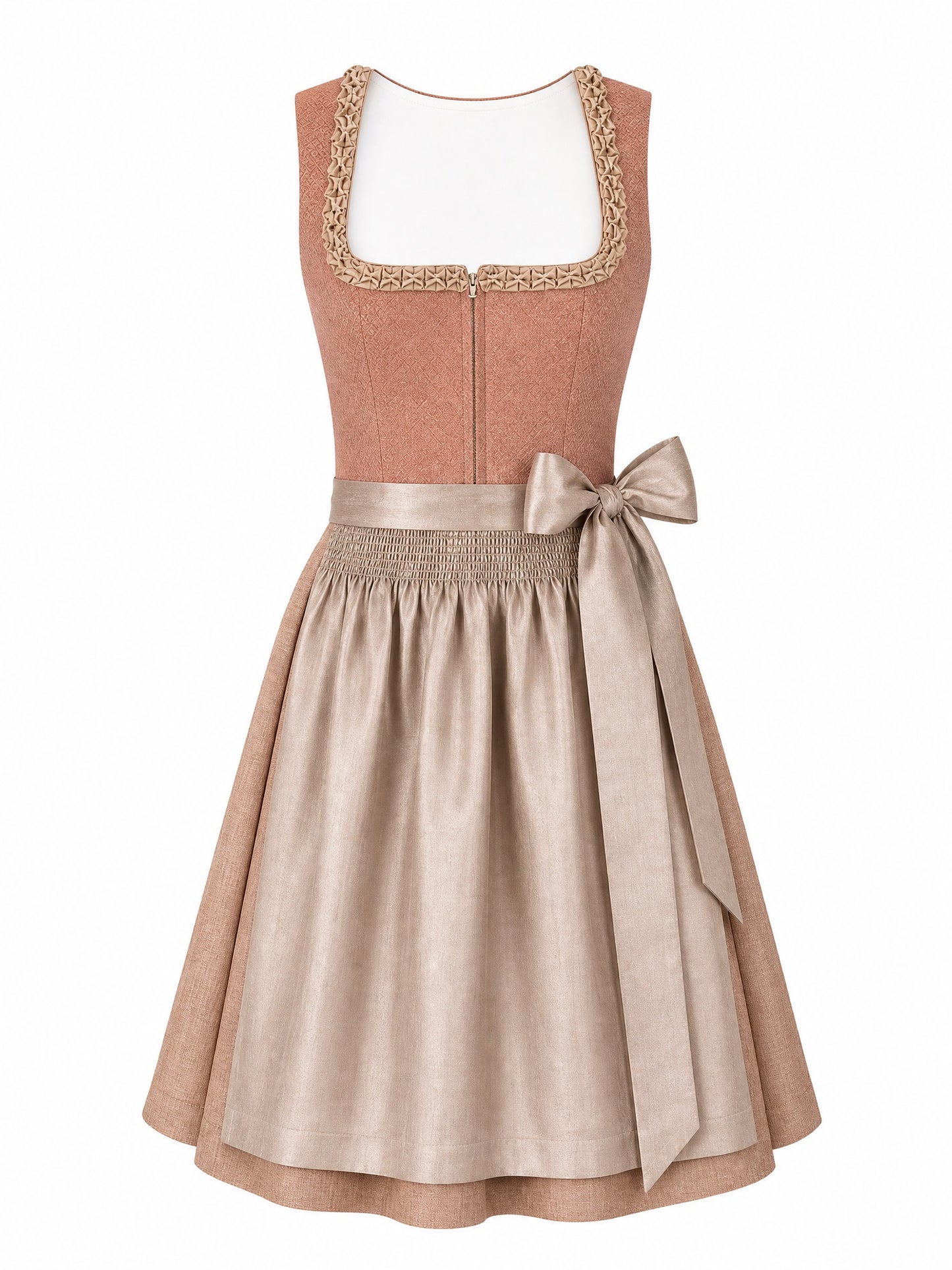 Terrakotta-Rosé Dirndl Sophie – Eckige Linie