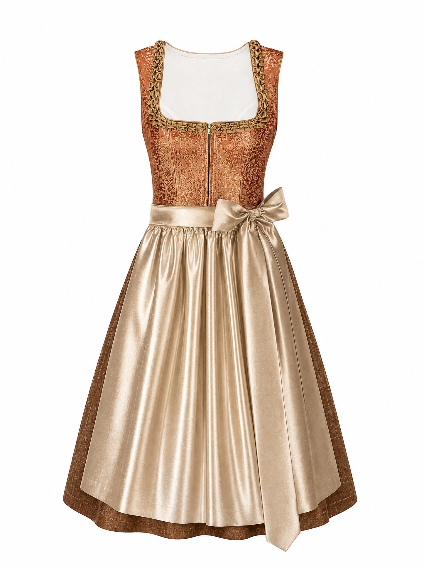 Dirndl Emma in Sienabraun mit Champagner Schürze - Vorderansicht