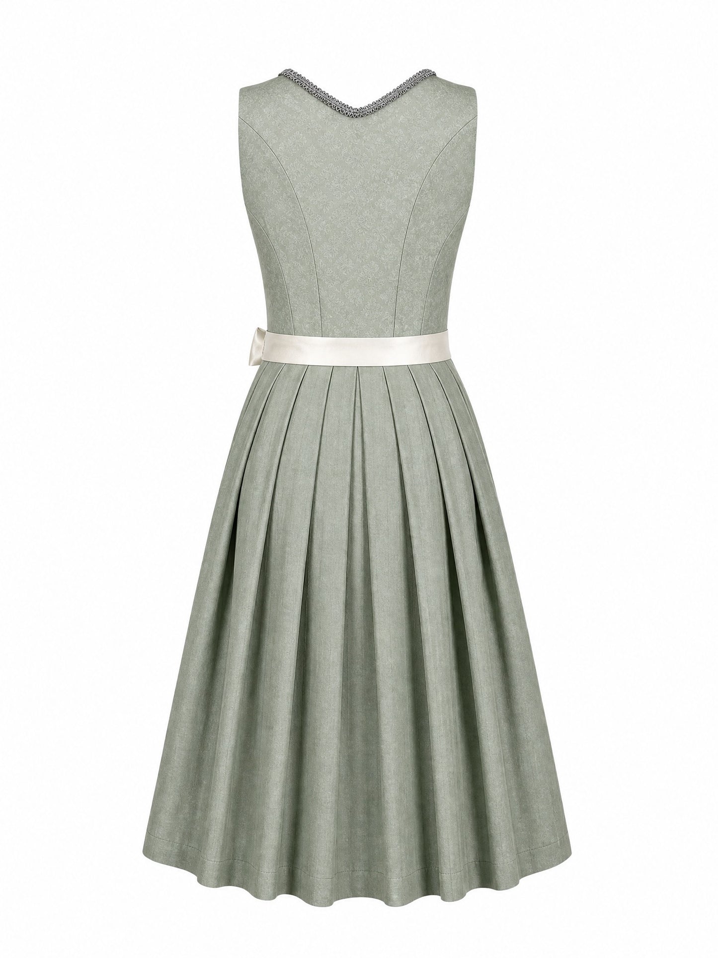 Dirndl Franziska in Mineralgrün mit Elfenbein Schürze - Rückansicht