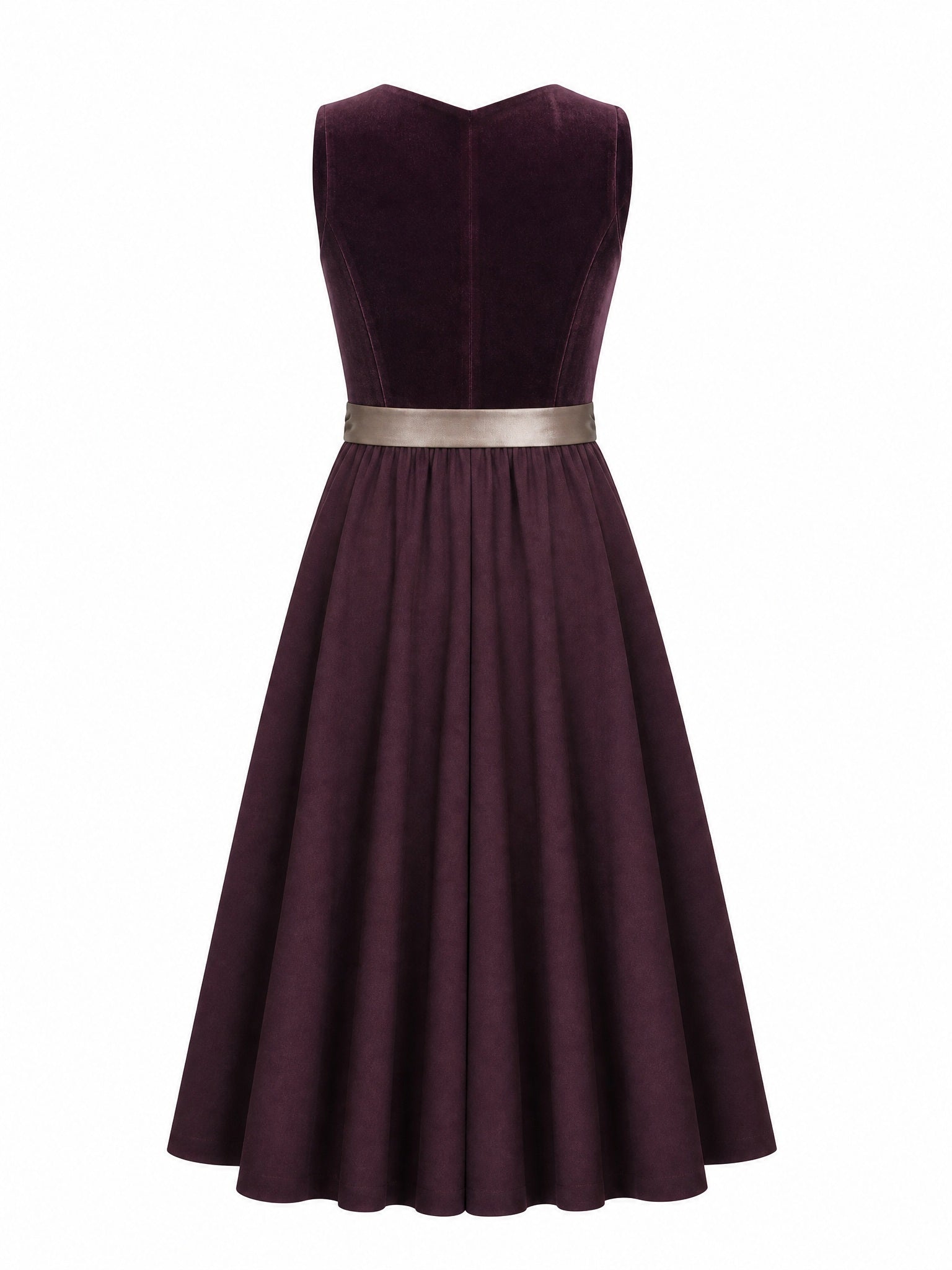 Dirndl Hanna in Brombeere mit Taupe Schürze - Rückansicht