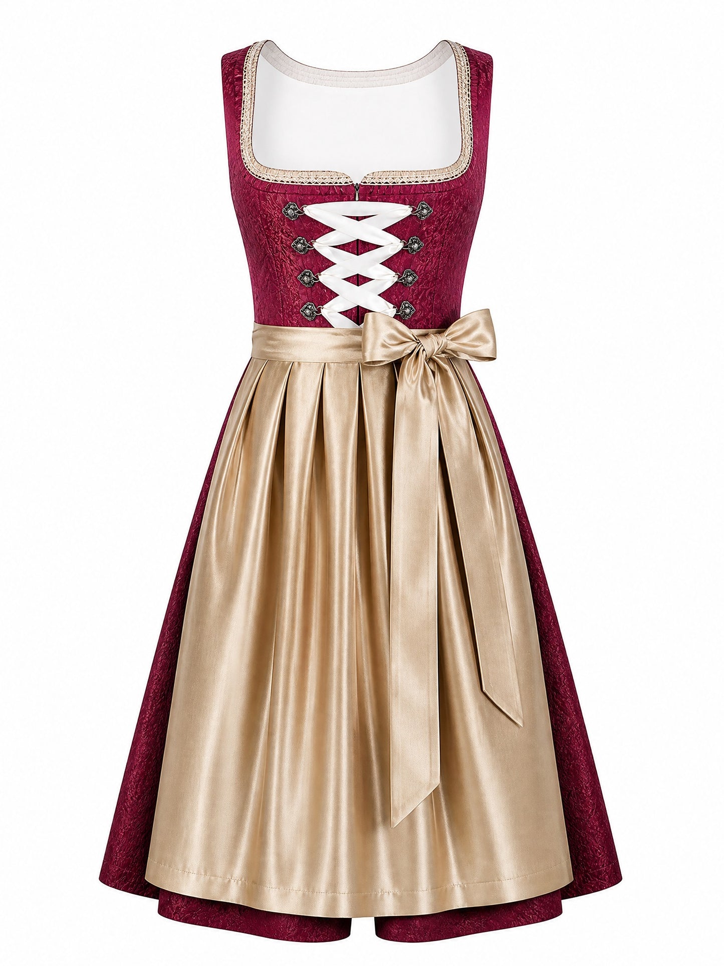 Cranberryrot Dirndl Lara – Eckige Linie