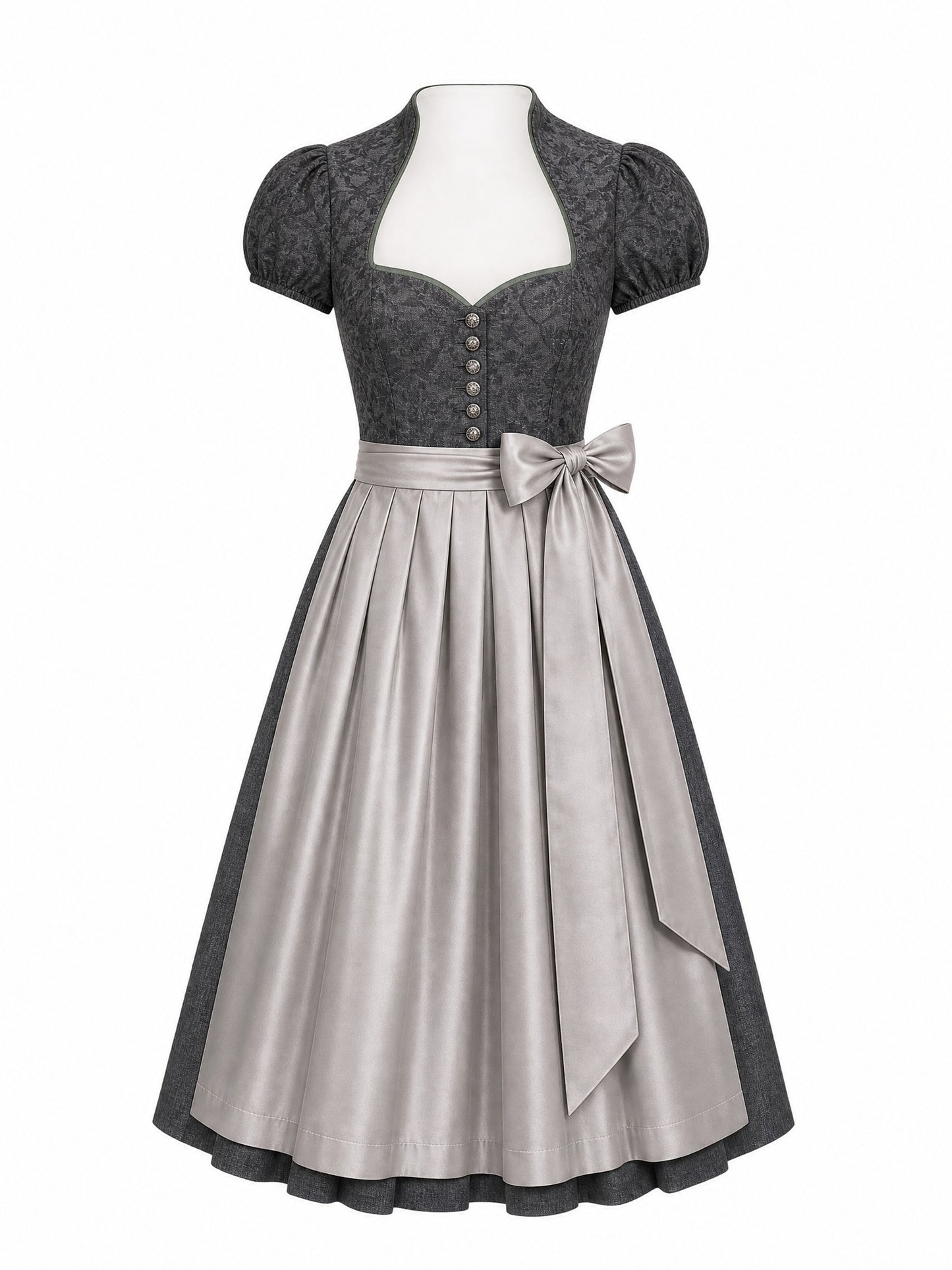 Dirndl Lina in Eukalyptusgrün mit Warmer Sand Schürze - Vorderansicht