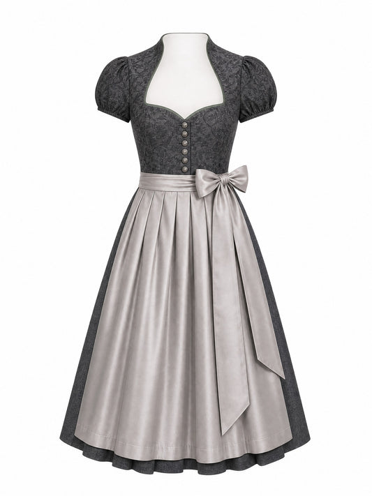 Dirndl Lina in Eukalyptusgrün mit Warmer Sand Schürze - Vorderansicht