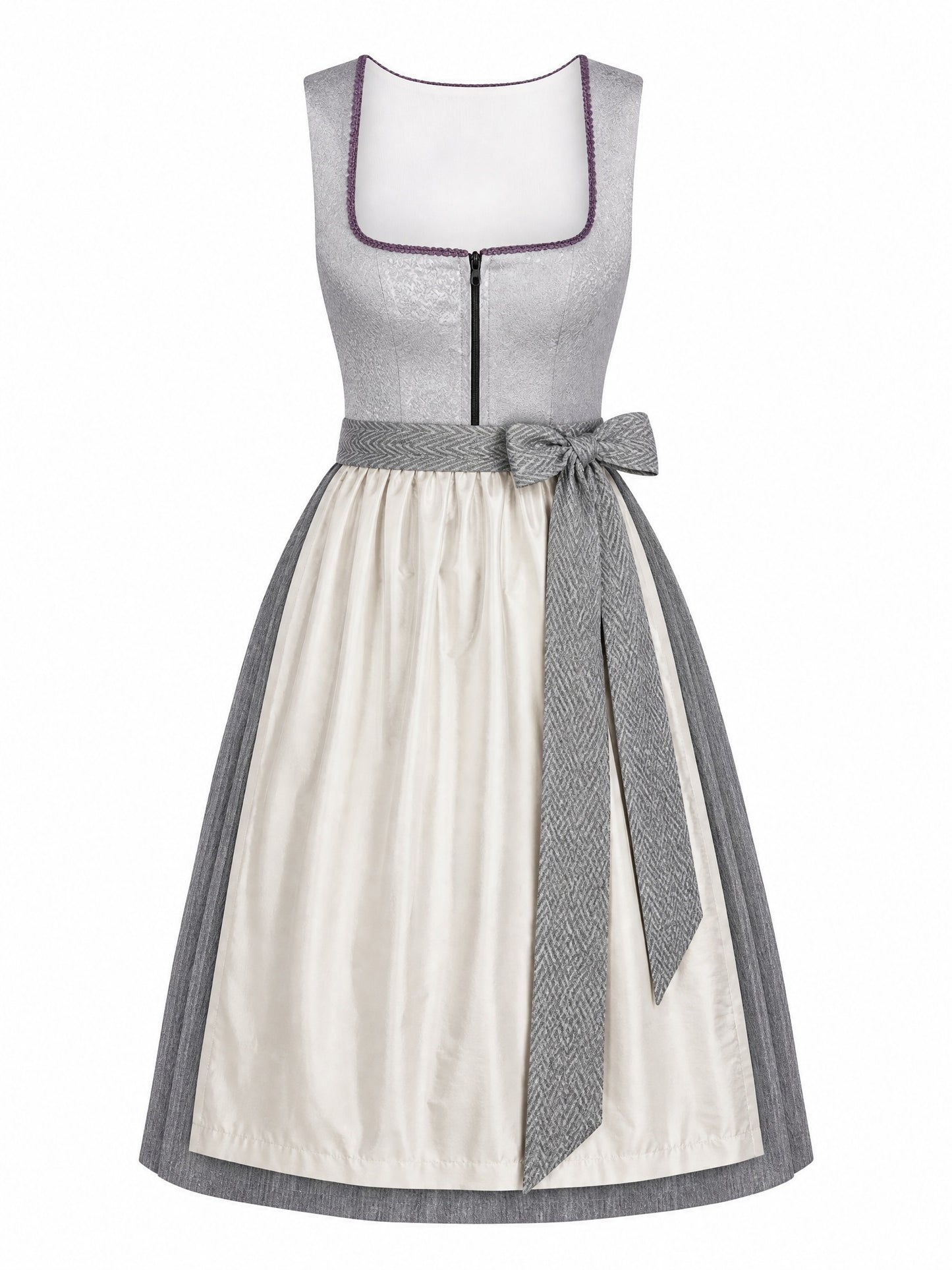 Perlgrau Dirndl Laura – Eckige Linie