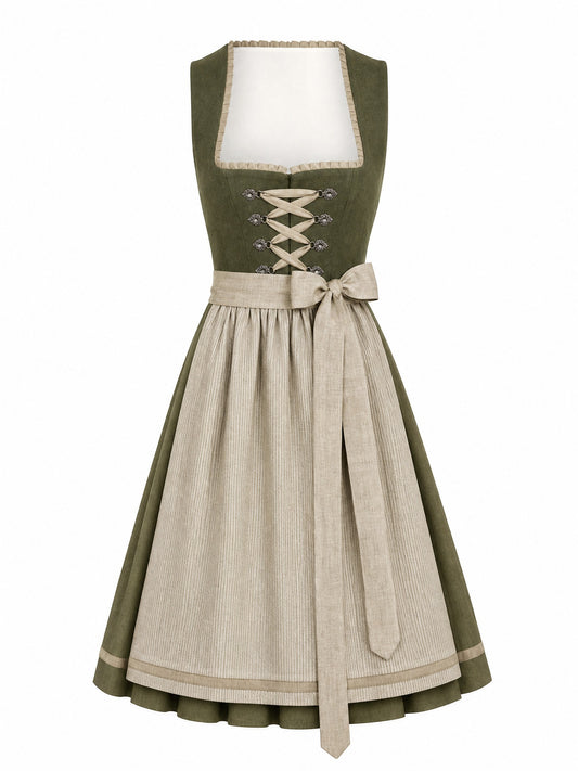 Dunkeloliv Dirndl Milena – Herzform