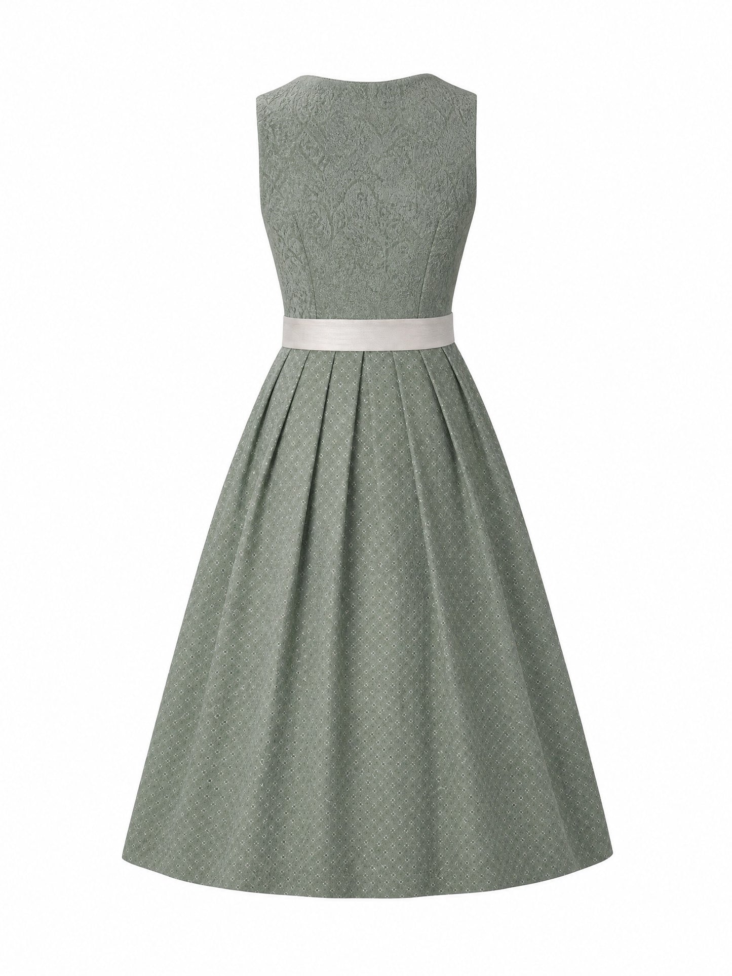 Dirndl Franziska in Mineralgrün mit Elfenbein Schürze - Rückansicht