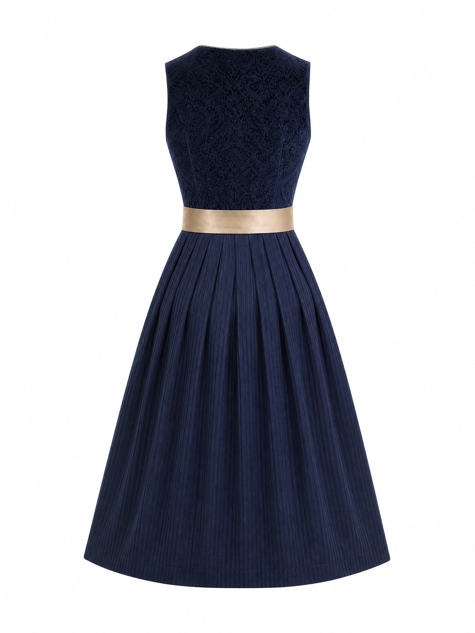 Dirndl Ilvy in Mitternachtsblau mit Champagner Schürze - Rückansicht