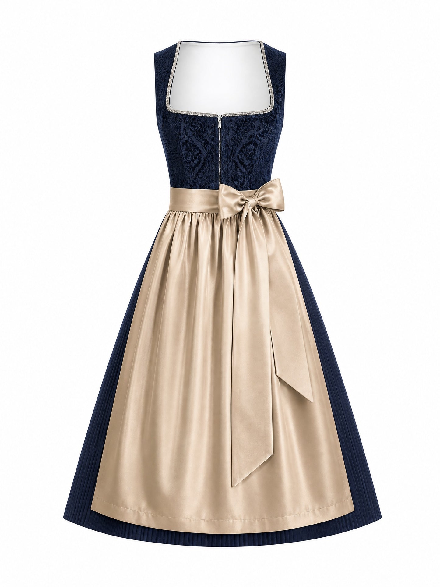 Dirndl Ilvy in Mitternachtsblau mit Champagner Schürze - Vorderansicht