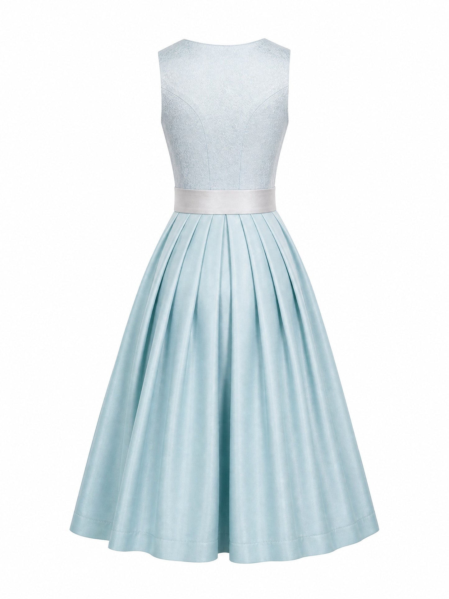Dirndl Klara in Eisblau mit Perlgrau Schürze - Rückansicht