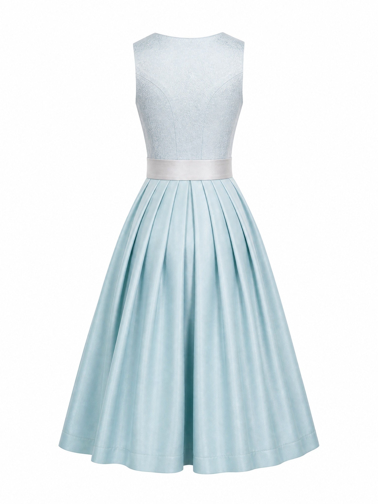 Dirndl Klara in Eisblau mit Perlgrau Schürze - Rückansicht