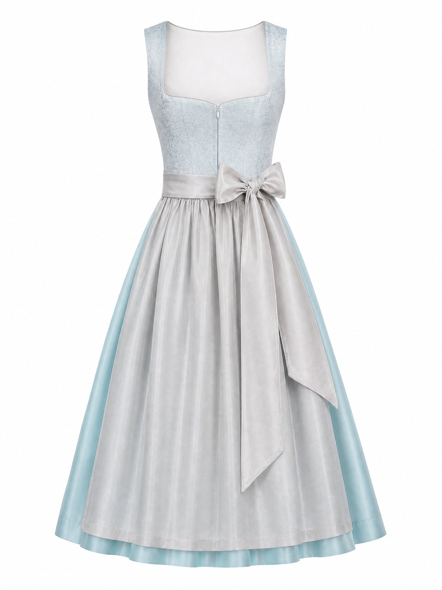 Dirndl Klara in Eisblau mit Perlgrau Schürze - Vorderansicht
