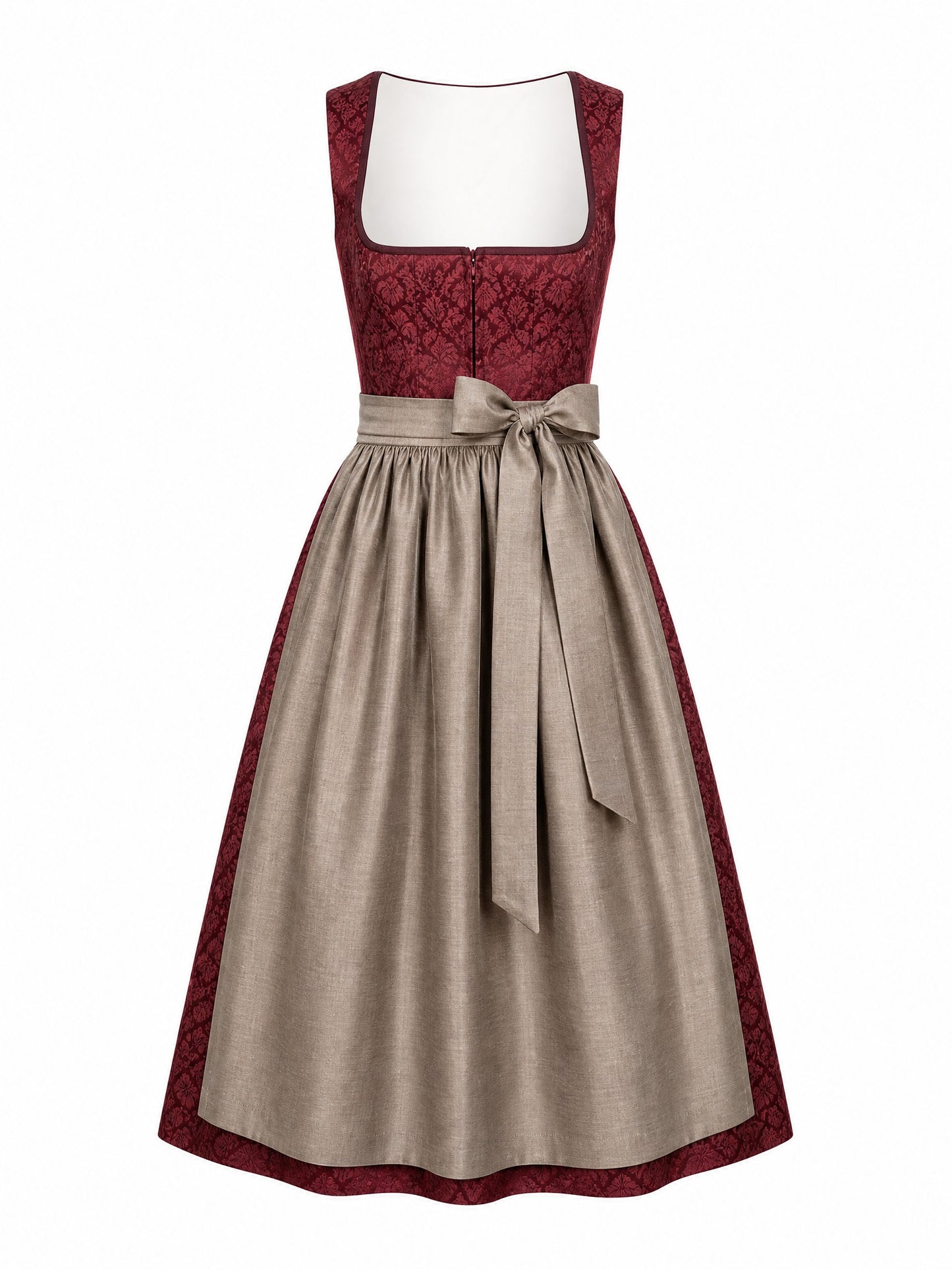 Weinrot Dirndl Alina – Eckige Linie