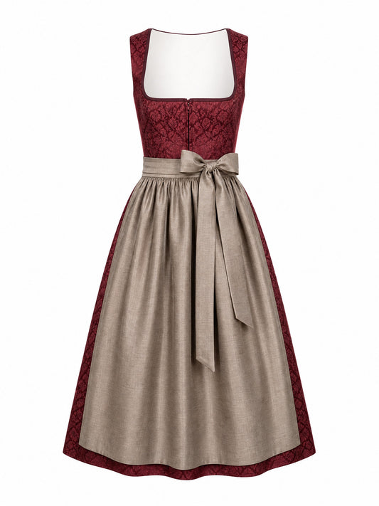Weinrot Dirndl Alina – Eckige Linie