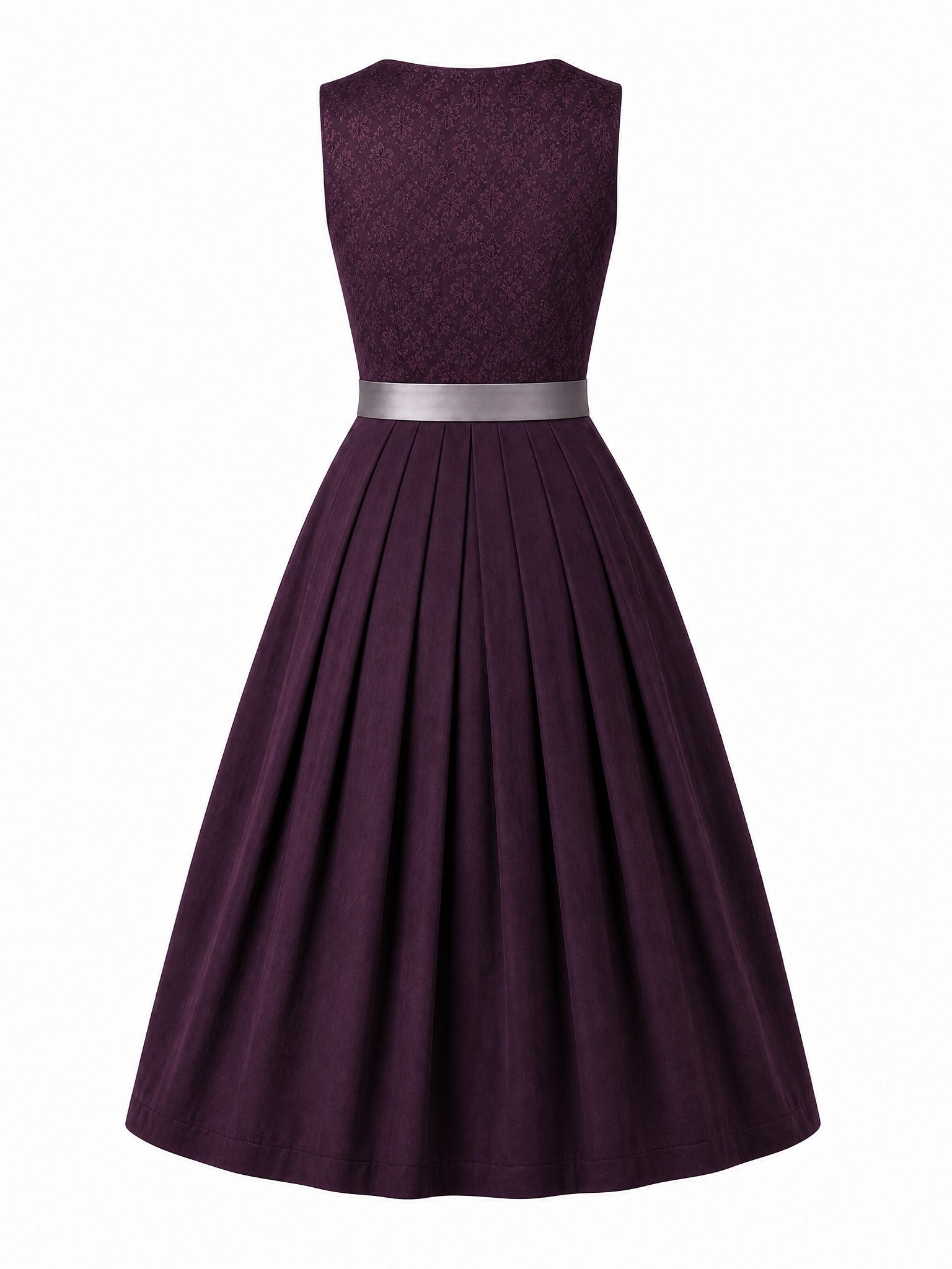 Dirndl Rica in Aubergine mit Perlgrau Schürze - Rückansicht