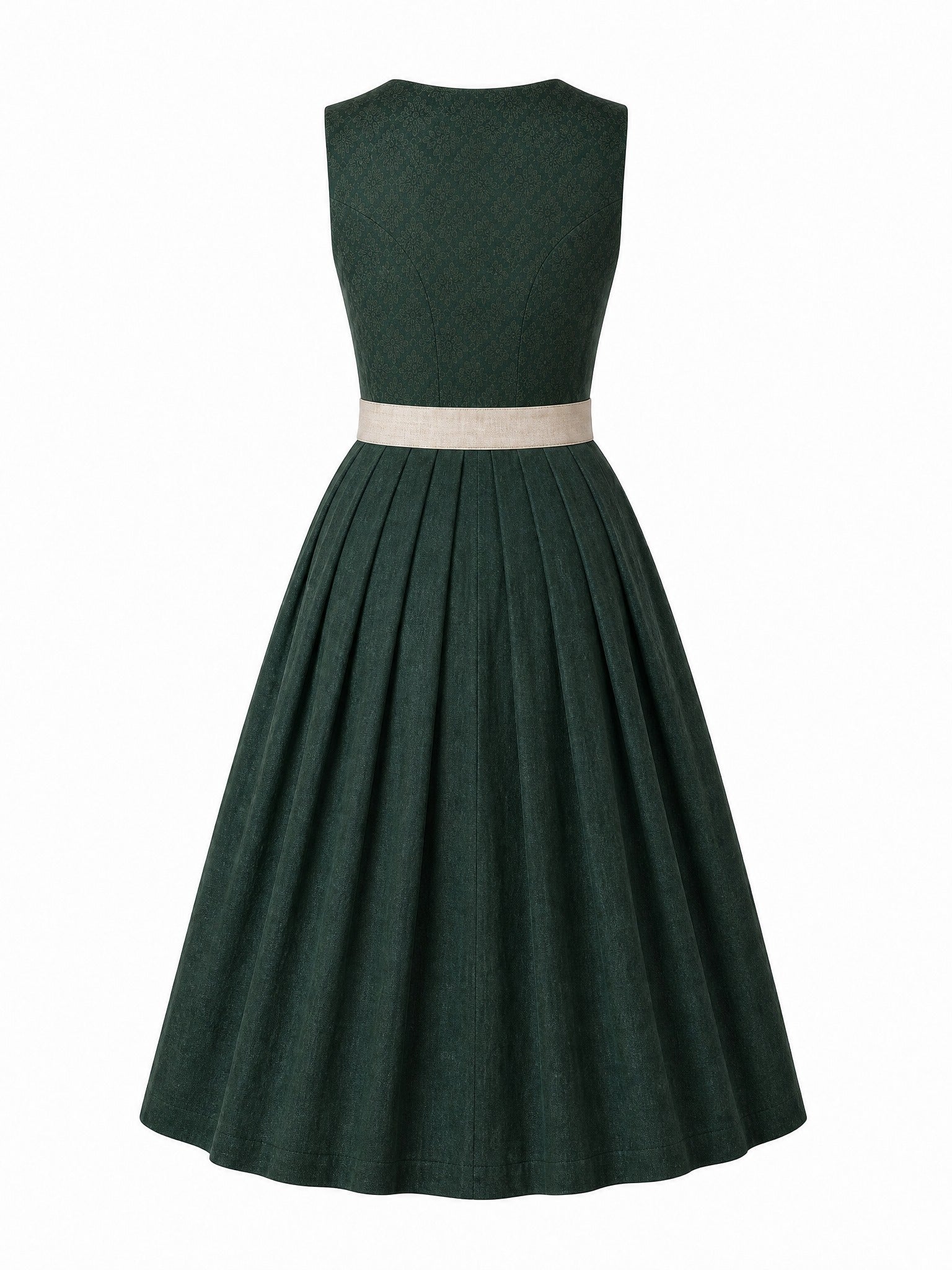 Dirndl Rieke in Waldgrün mit Haferbeige Schürze - Rückansicht