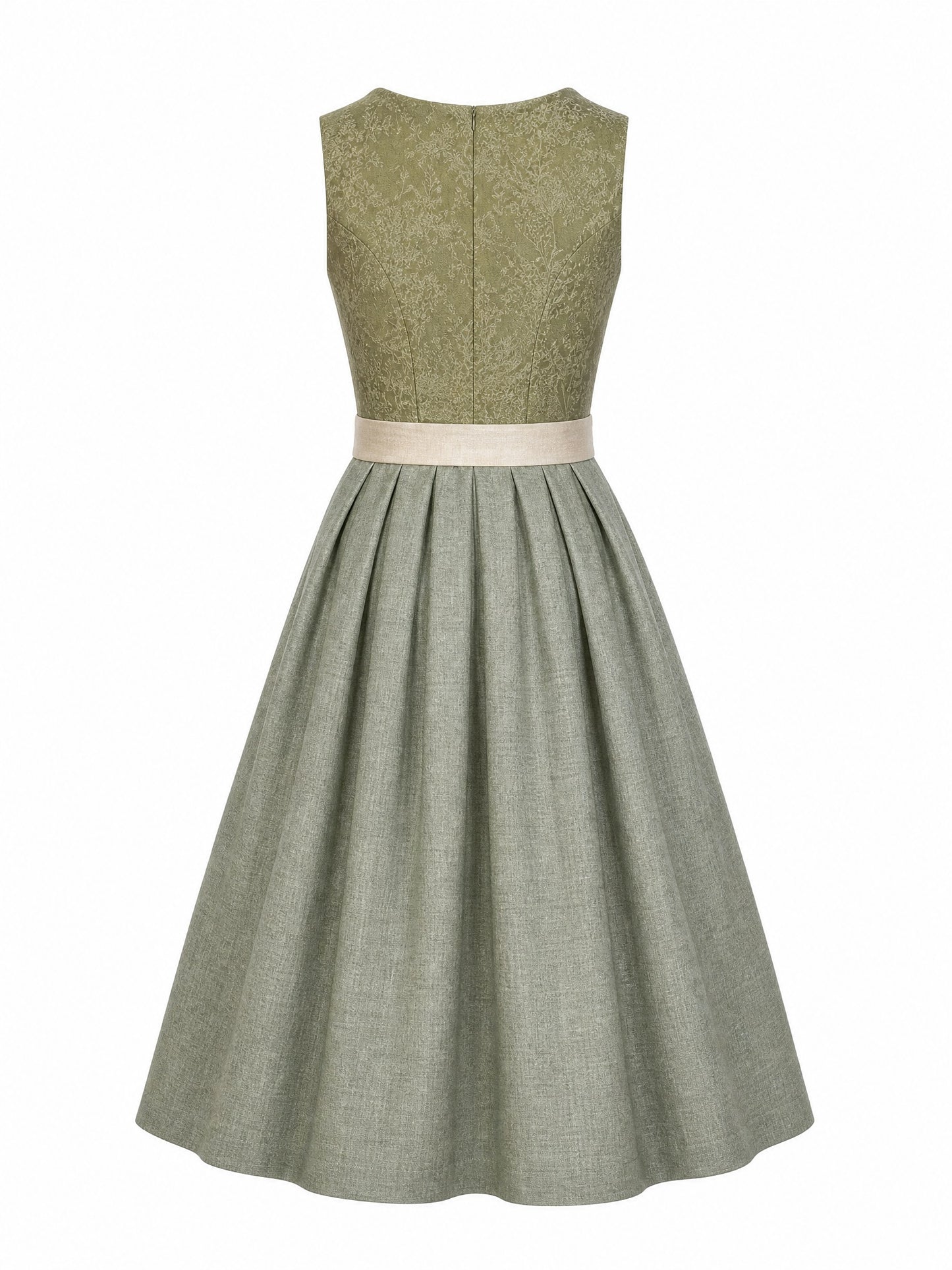 Dirndl Elena in Moosgrün mit Warmer Sand Schürze - Rückansicht