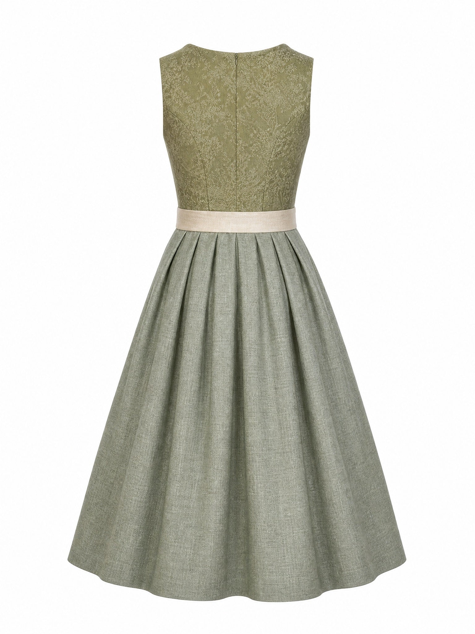 Dirndl Elena in Moosgrün mit Warmer Sand Schürze - Rückansicht