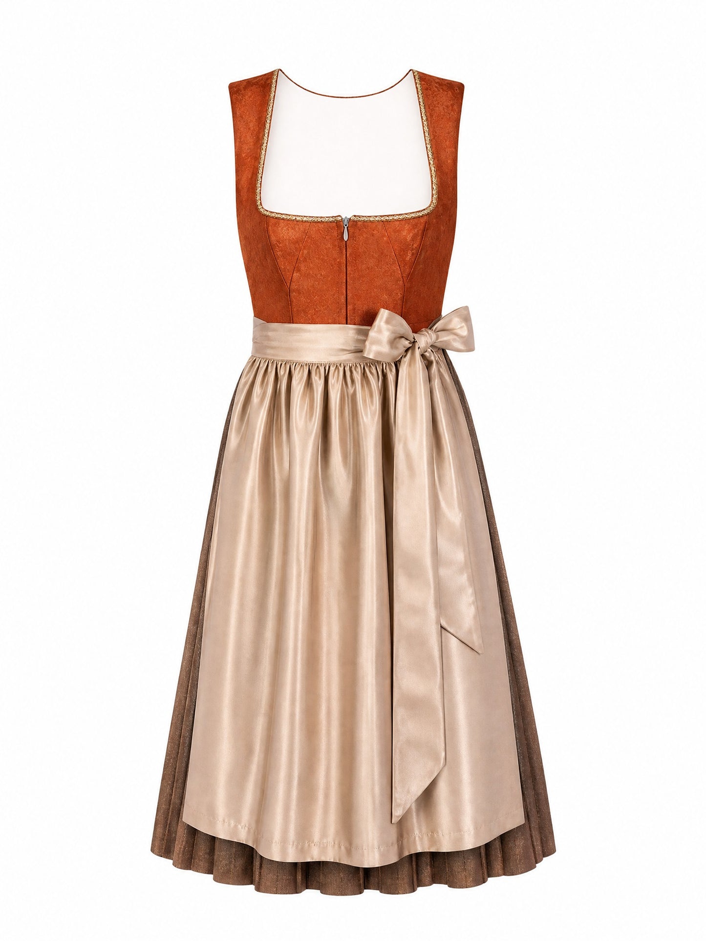 Sienabraun Dirndl Louisa – Eckige Linie