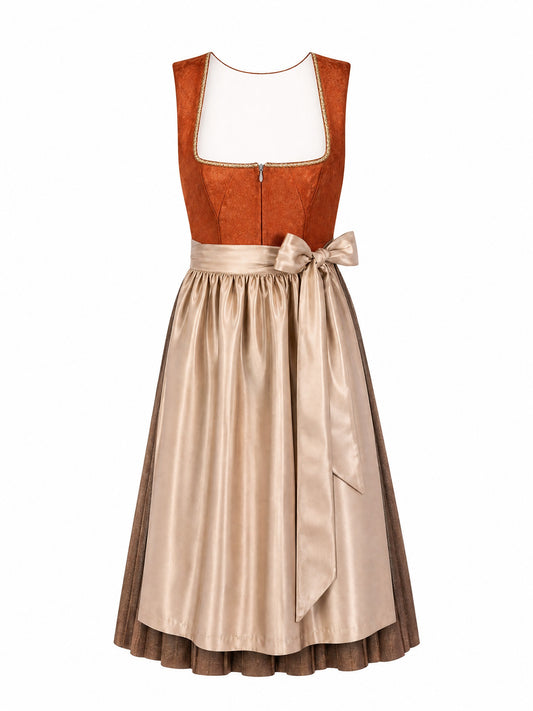 Sienabraun Dirndl Louisa – Eckige Linie