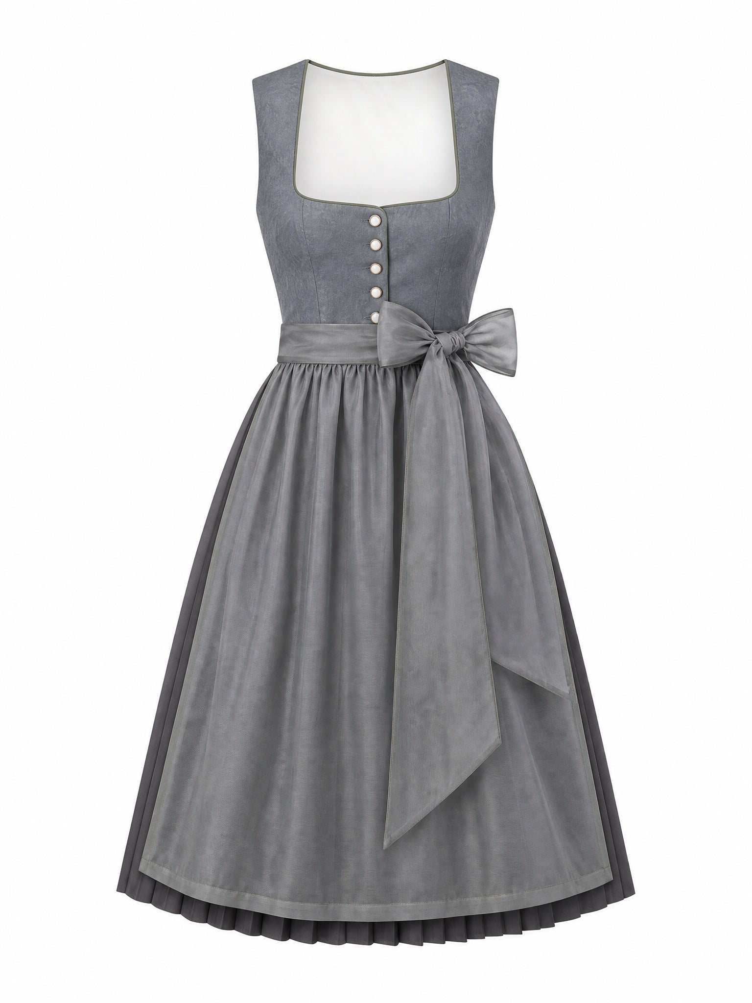 Dirndl Karla in Schiefergrau mit Sturmgrau Schürze - Vorderansicht