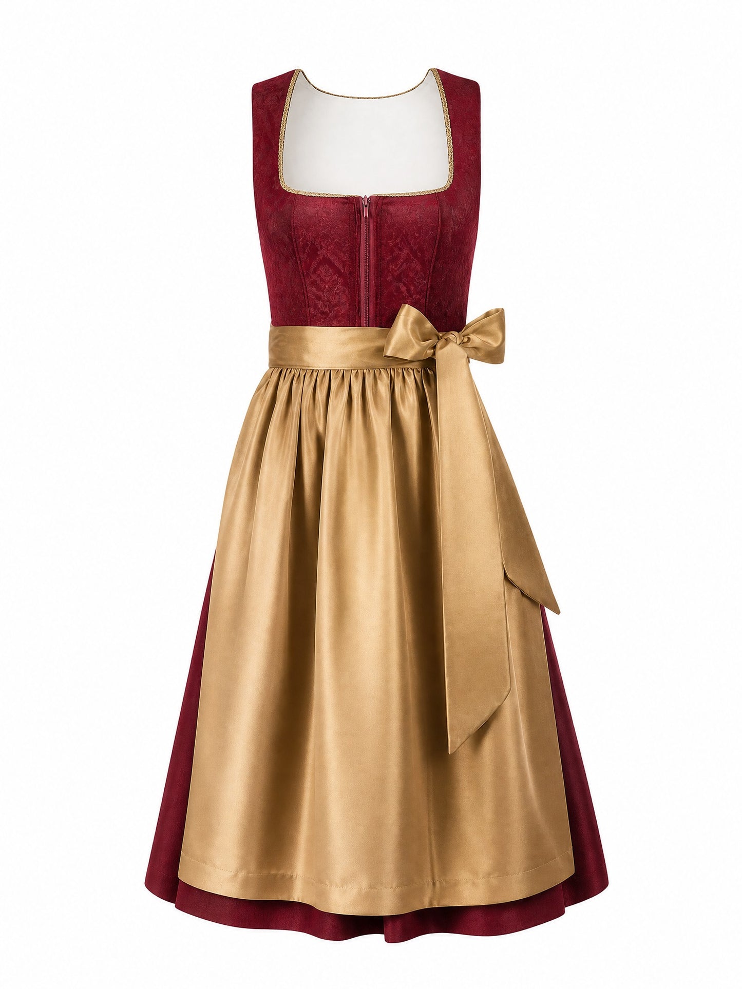 Cranberryrot Dirndl Paula – Eckige Linie