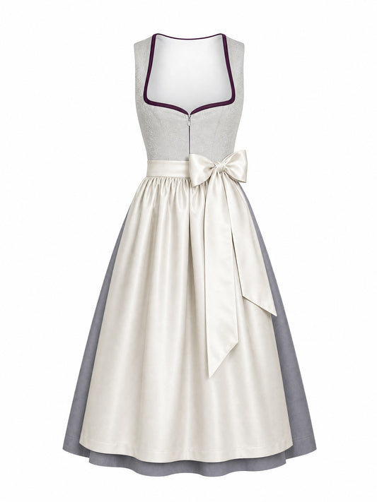 Dirndl Paula in Perlgrau mit Elfenbein Schürze - Vorderansicht