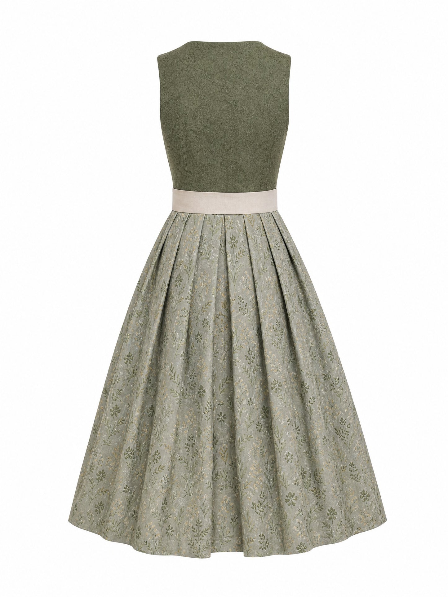 Dirndl Victoria in Moosgrün mit Warmer Sand Schürze - Rückansicht