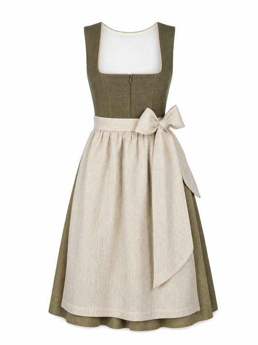 Dunkeloliv Dirndl Camilla – Eckige Linie
