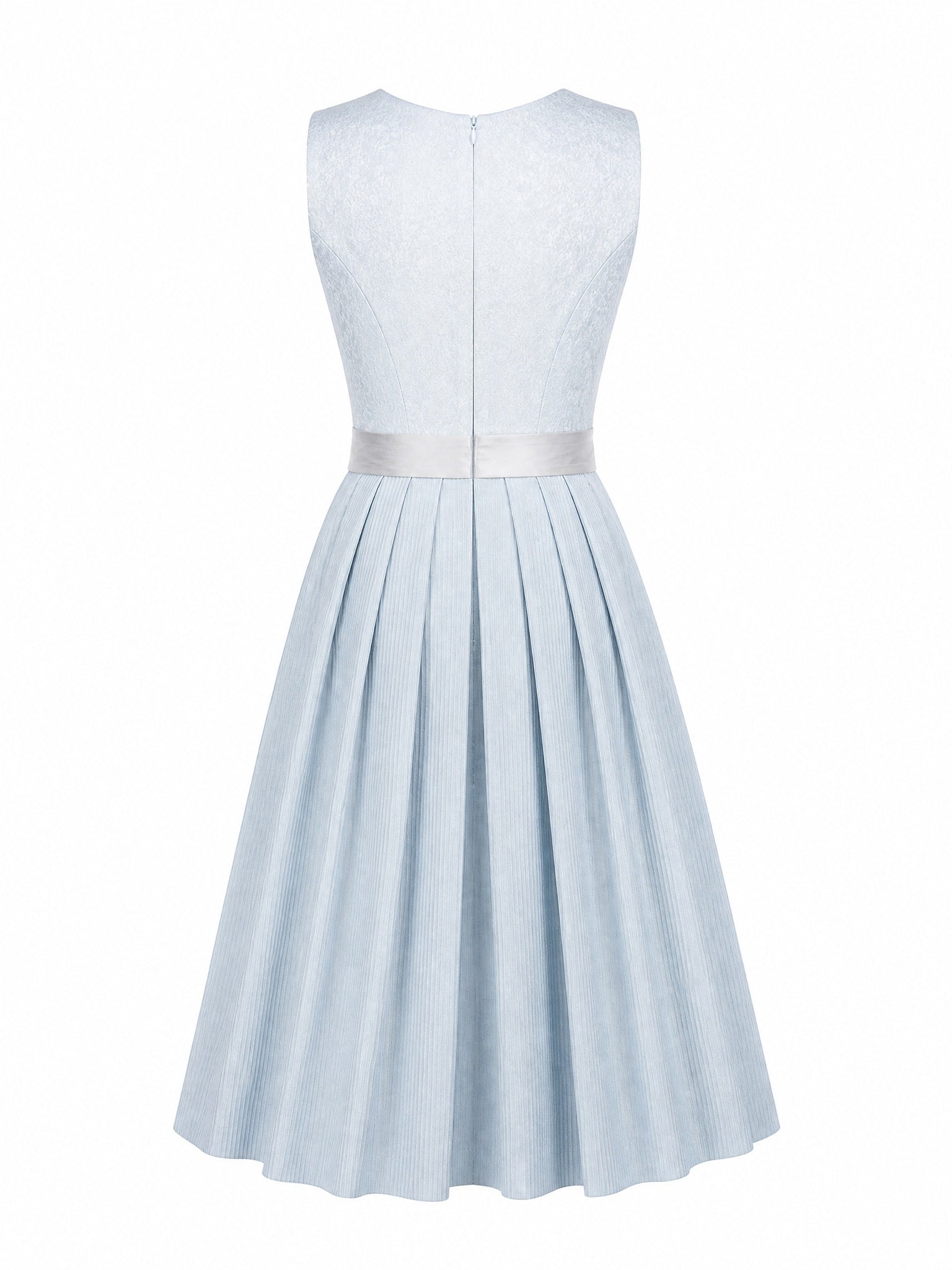 Dirndl Alina in Eisblau mit Perlgrau Schürze - Rückansicht