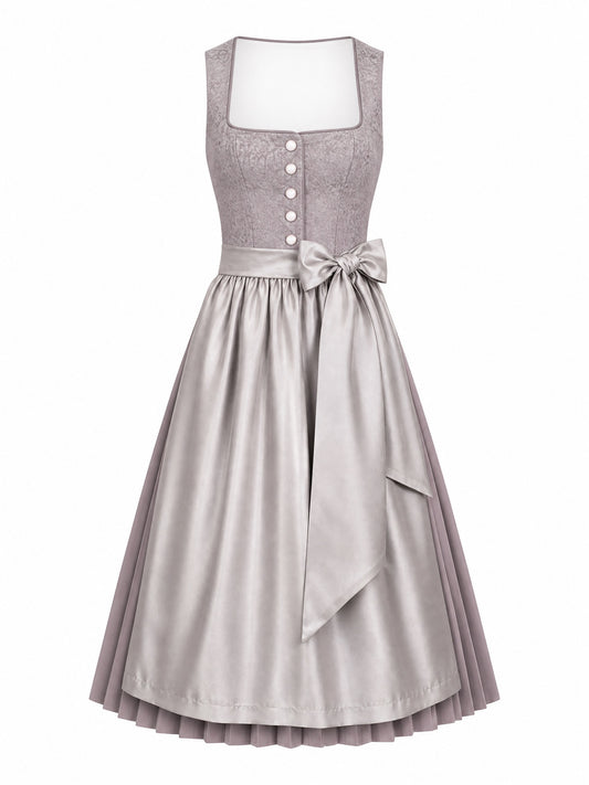 Dirndl Ella in Rauchflieder mit Perlgrau Schürze - Vorderansicht