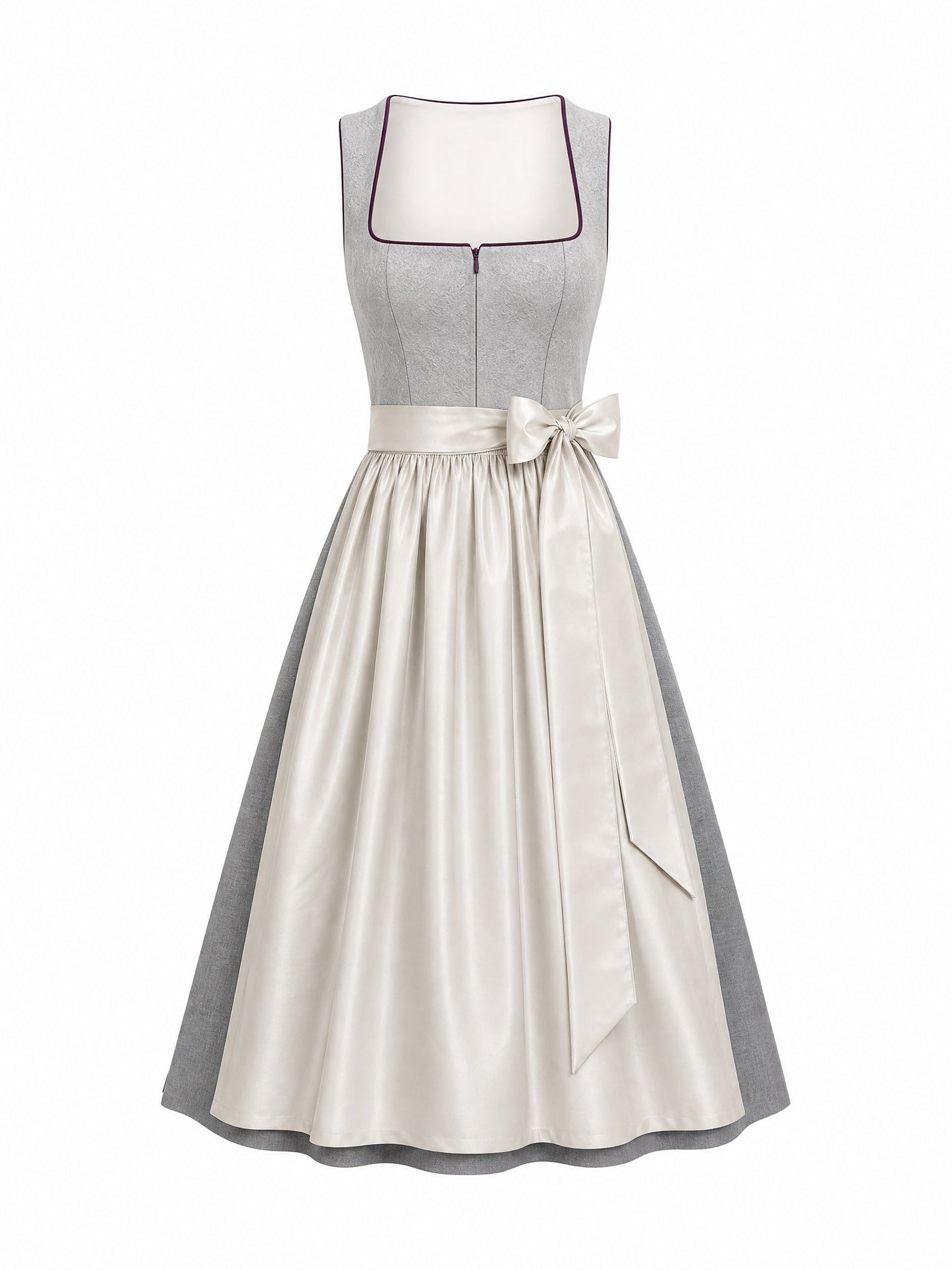 Perlgrau Dirndl Mira – Eckige Linie